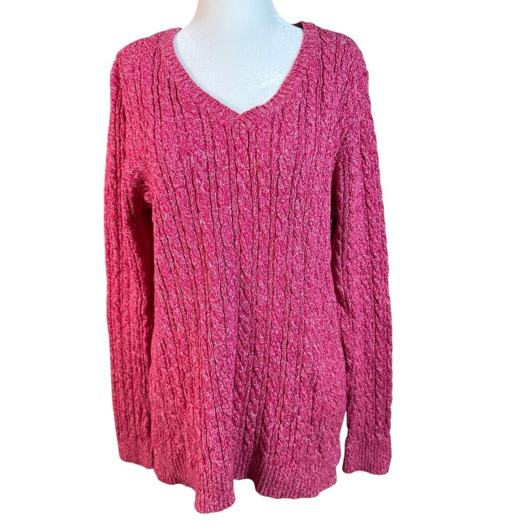 Croft & Barrow Pink Cable Knit Sweater Womens L V Neck Cotton